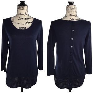 ANTHROPOLOGIE - Back Button Down Textured, Cotton/Modal Blend Sweater XL